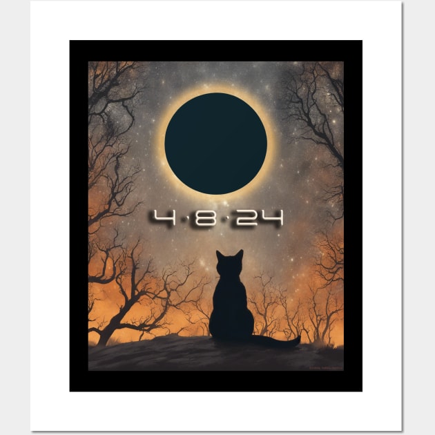 Cat Watching Total Solar Eclipse Wall Art by Dibble Dabble Designs